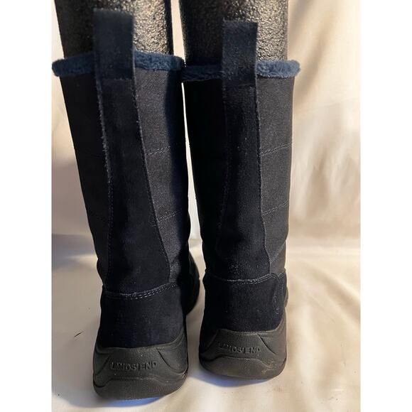 LANDS END NAVY BLUE SUEDE & FABRIC FLEECE LINED MID CALF SNOW BOOT FRONT ZIP 7 B - Picture 2 of 8